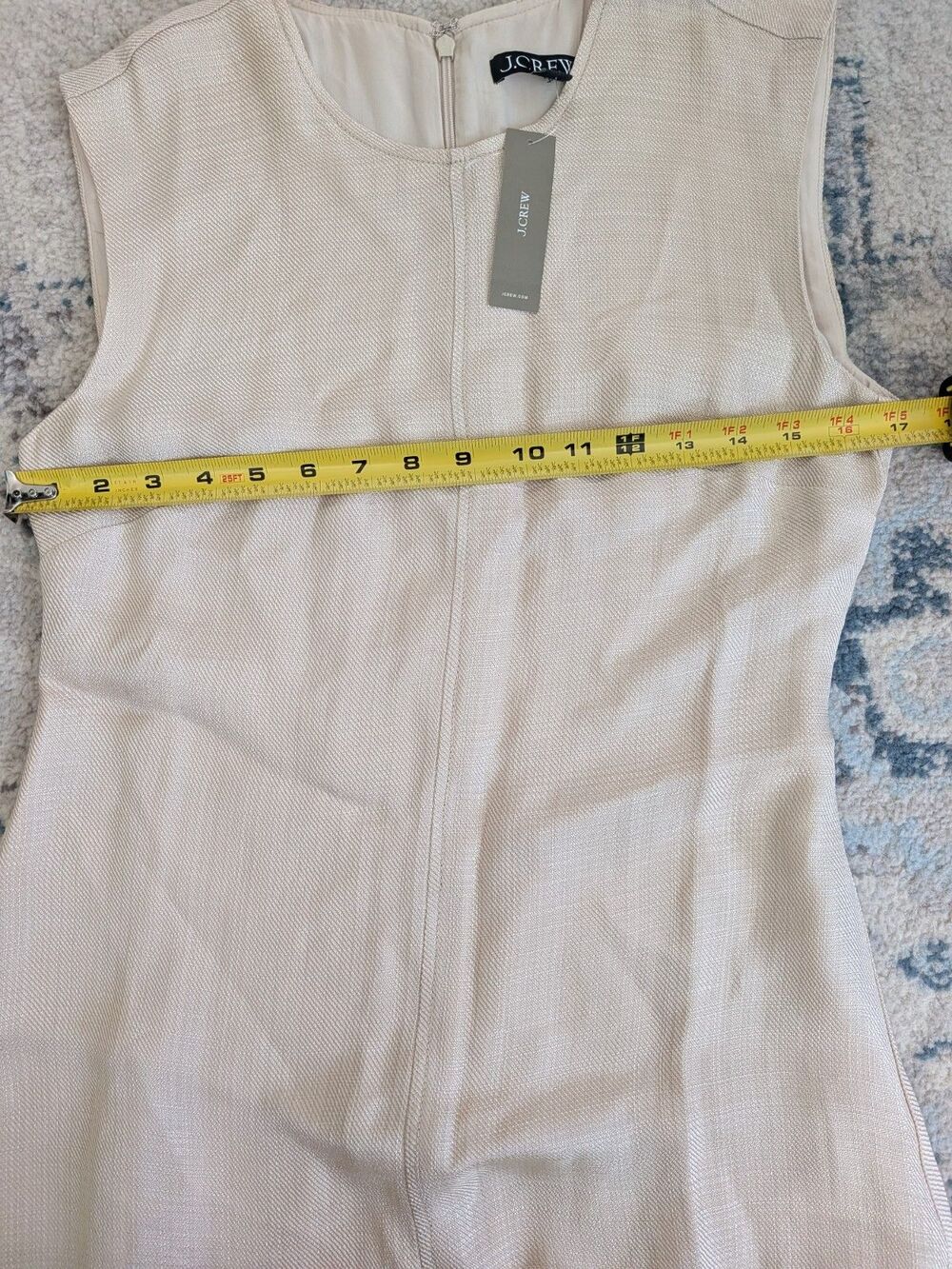 J. Crew Dress Womens 2 Fringe Trim Glossy Twill Cream Gold Midi Sheath Flare - Picture 16 of 16